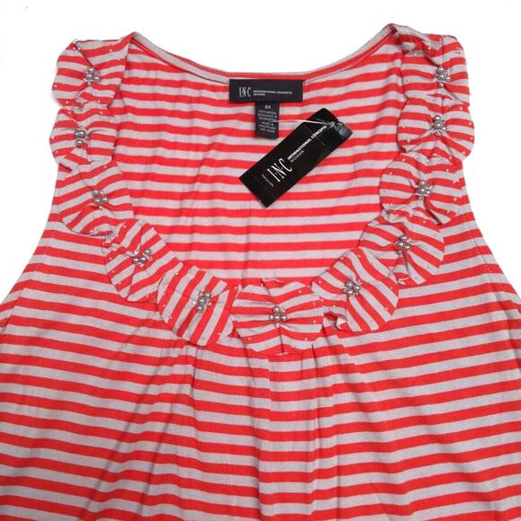 INC Tunic Tank Top Women's Plus Size 2X Rosettes Red Gray/Taupe Striped NEW NWT - Picture 6 of 14